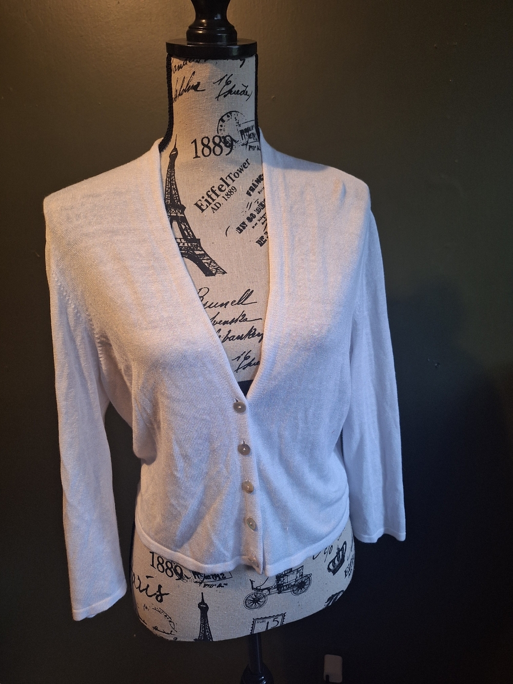 J. Jill White Lightweight V-Neck Button Cardigan